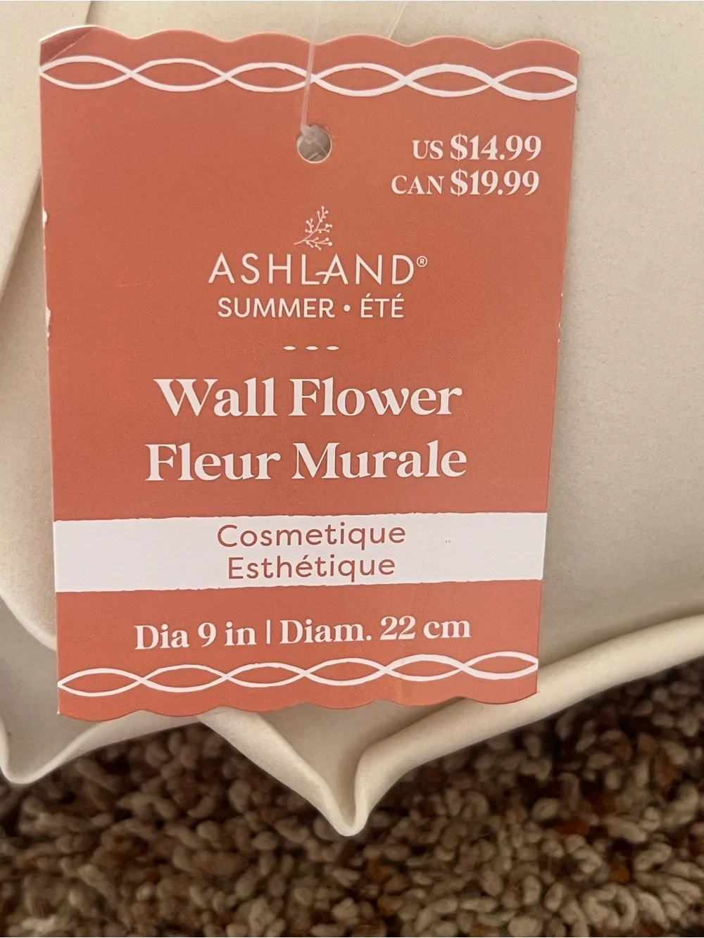 Ashland Decorative Cream Rose Accent Wall flower. 9 inches